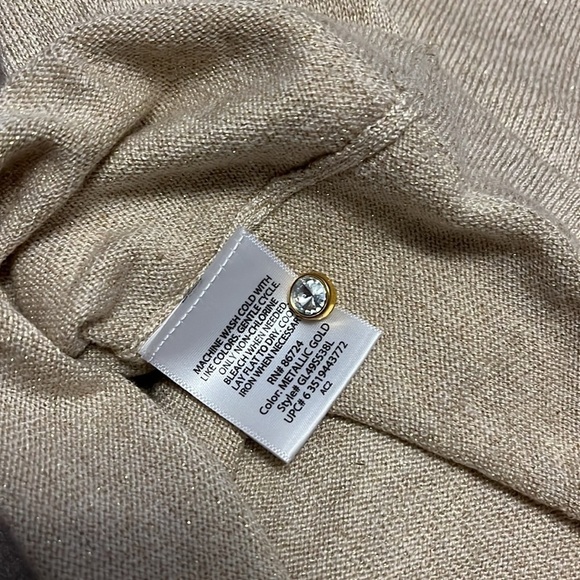 Light golden/tan cardigan sweater with gold metallic threads throughout, small - Picture 6 of 6